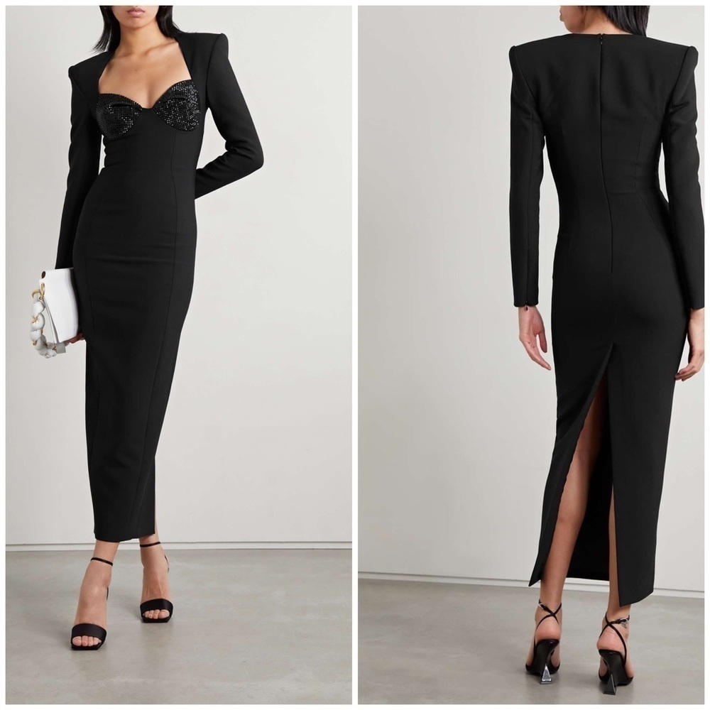 AREA | Crystal-embellished stretch-twill maxi gown